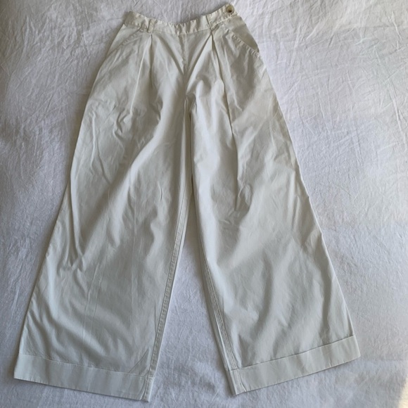 Doen Hilaire Cotton High Waist Wide Leg Cuff Palazzo Pants Trousers Salt White - Picture 7 of 14
